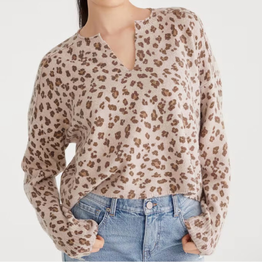 EUC Aeropostale Leopard Print Oversized V-Neck Sweater - small